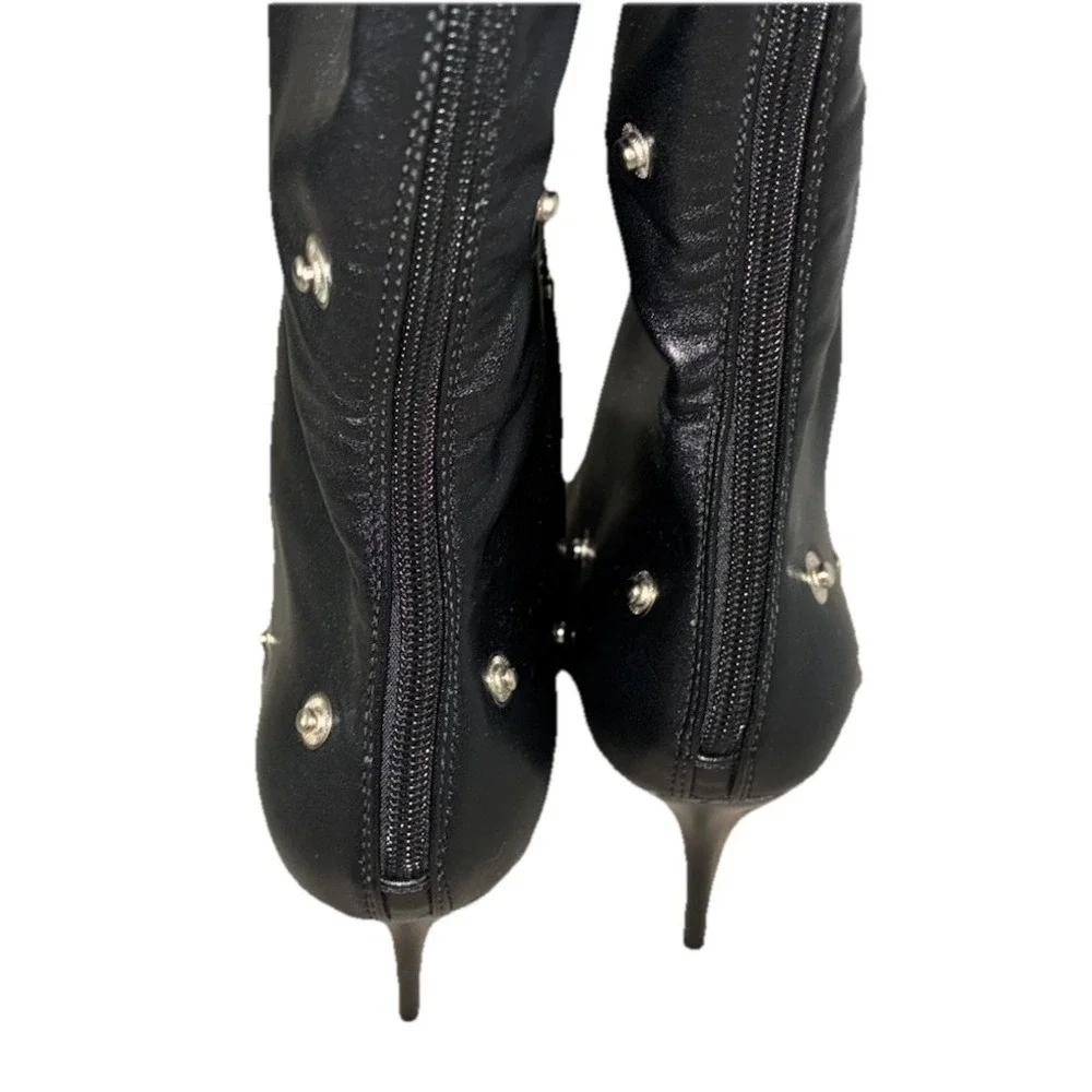 Boots Knee High Women's 9.5 Black Detachable Front Panel‎ 2-Way Stiletto Pointy